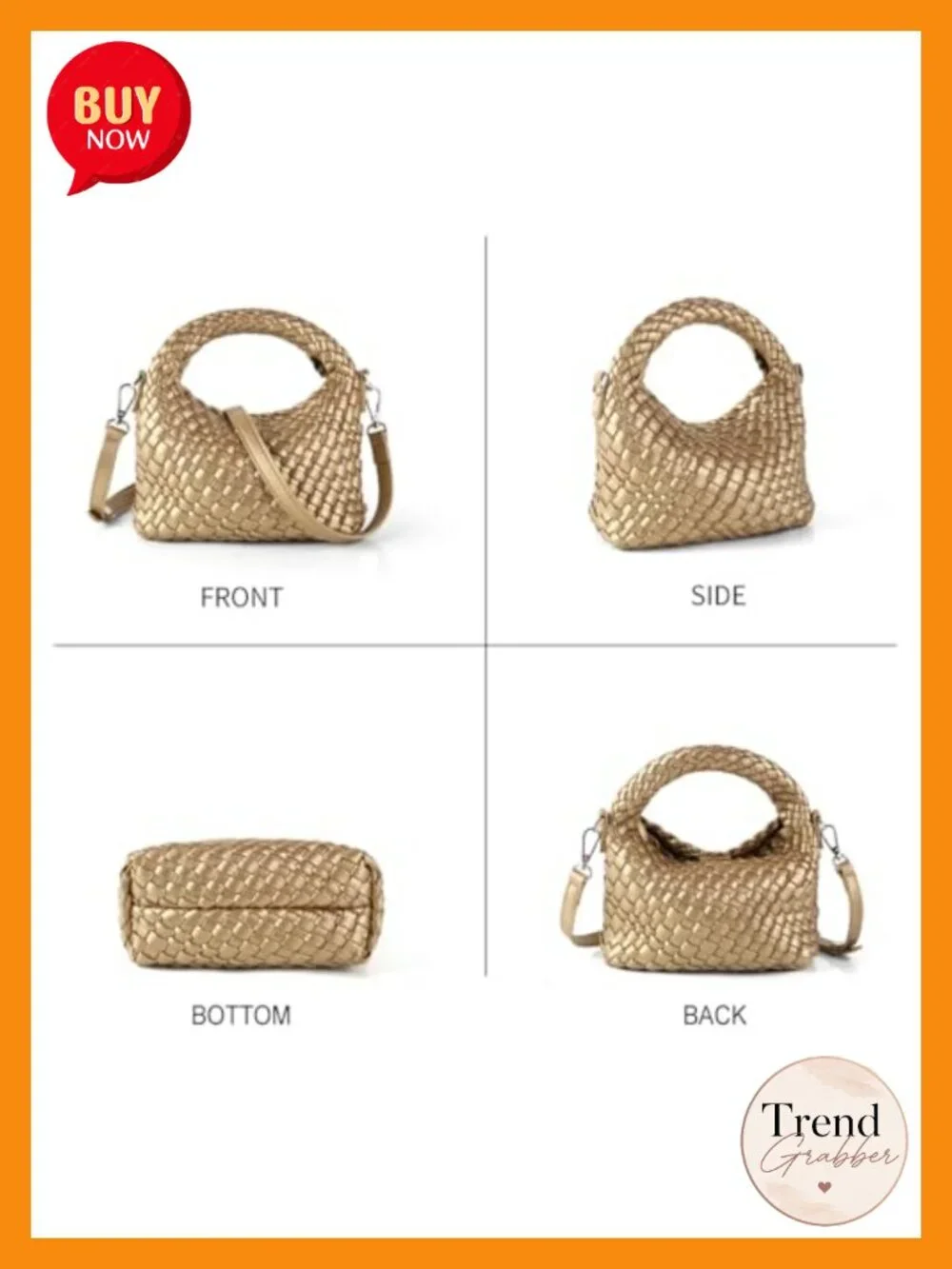 Woven Hobo Handbag with Detachable Shoulder Strap, Leather